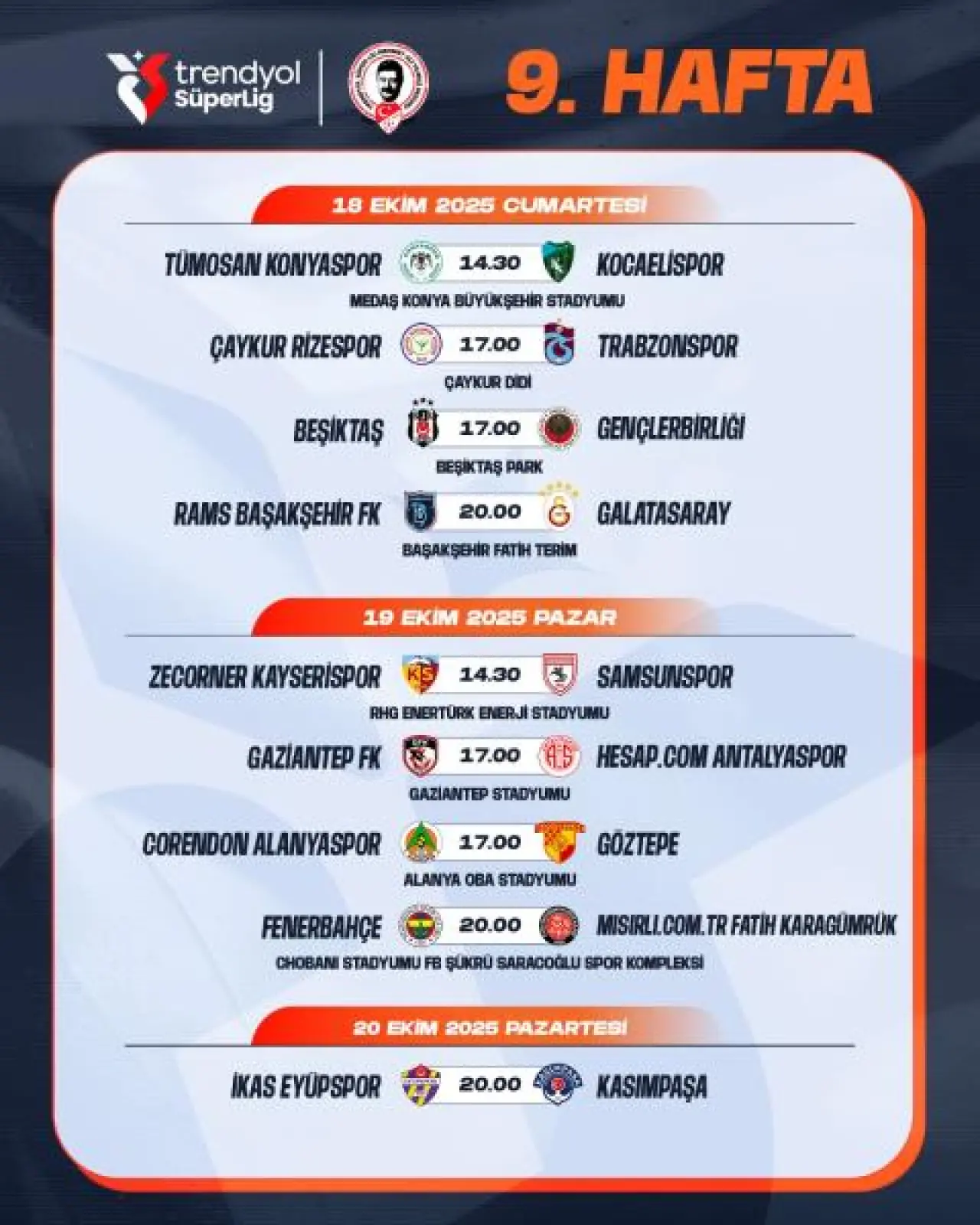 Trendyol Süper Lig’de 7. Haftadan 16. Haftaya kadar maç programı belli oldu! 4