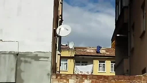 Elazığ’da bir kadın, canını hiçe sayarak çatıya halı serdi