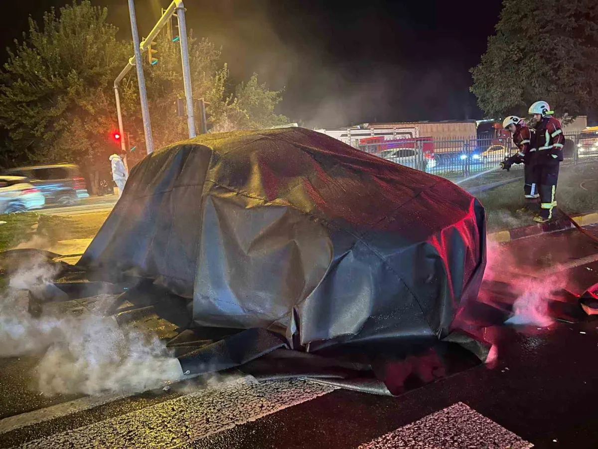 Aydın'da tırla çarpışan elektrikli otomobil küle döndü: Alevler 3 saatte söndürüldü 4