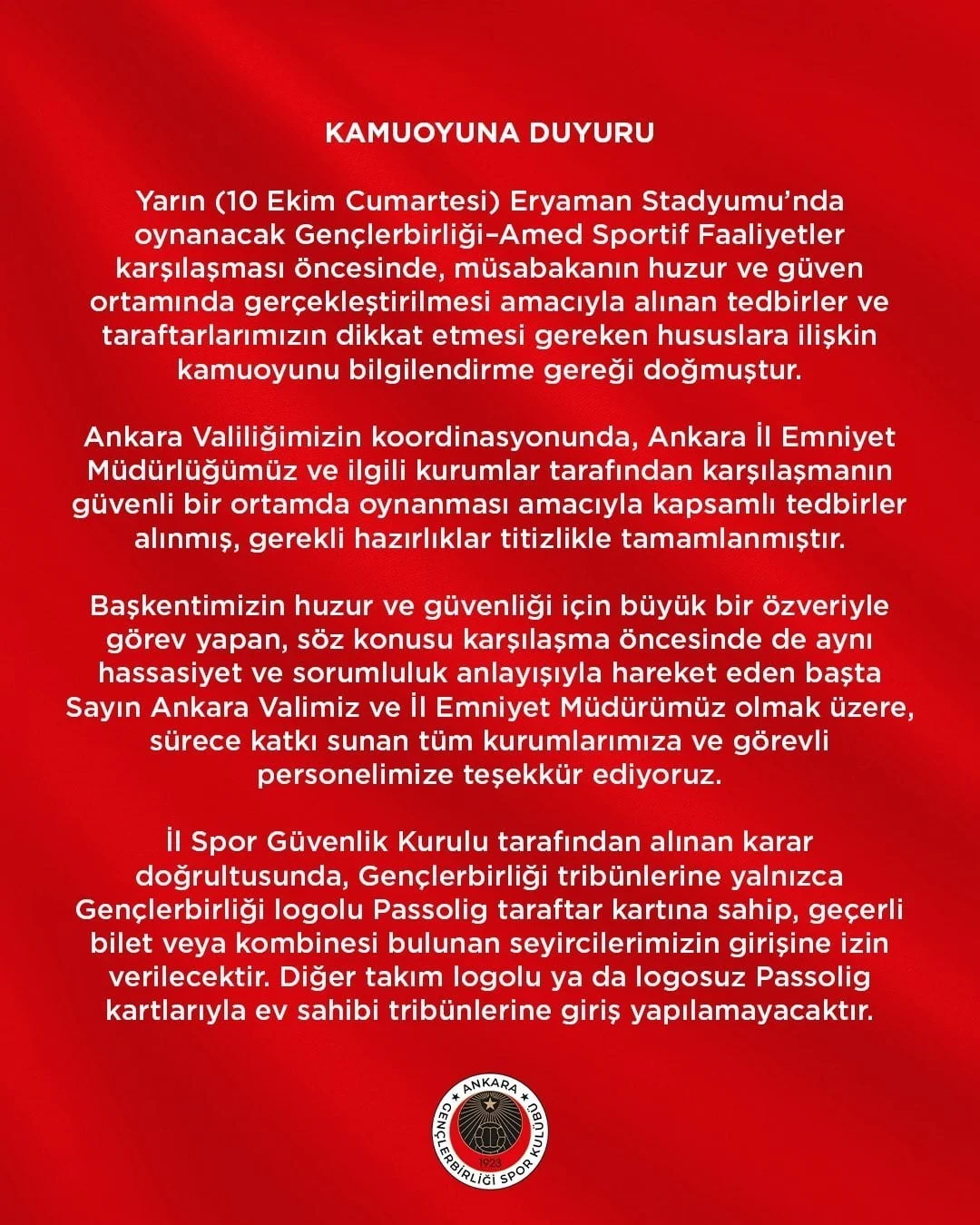 TRENDYOL SÜPER LİG’İN 7.HAFTASINDA OYNANACAK GENÇLERBİRLİĞİ-AMED SPORTİF FAALİYETLER...