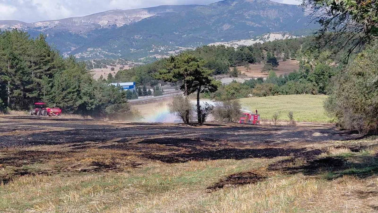 BOLU’NUN MUDURNU İLÇESİNDE BİR TARLADA BAŞLAYIP ORMANLIK ALANA SIÇRAYAN ANIZ YANGINI, KÖYLÜLERİN...