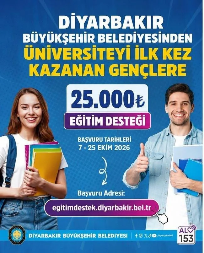 DİYARBAKIR BÜYÜKŞEHİR BELEDİYESİ, 2026-2027 EĞİTİM-ÖĞRETİM YILINDA ÜNİVERSİTEYE İLK KEZ YERLEŞEN...