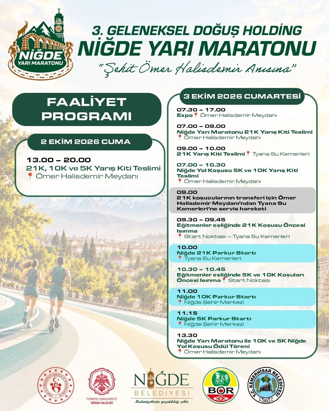 3. GELENEKSEL DOĞUŞ HOLDİNG NİĞDE YARI MARATONU HEYECANI 3 EKİM’DE YAŞANACAK.
